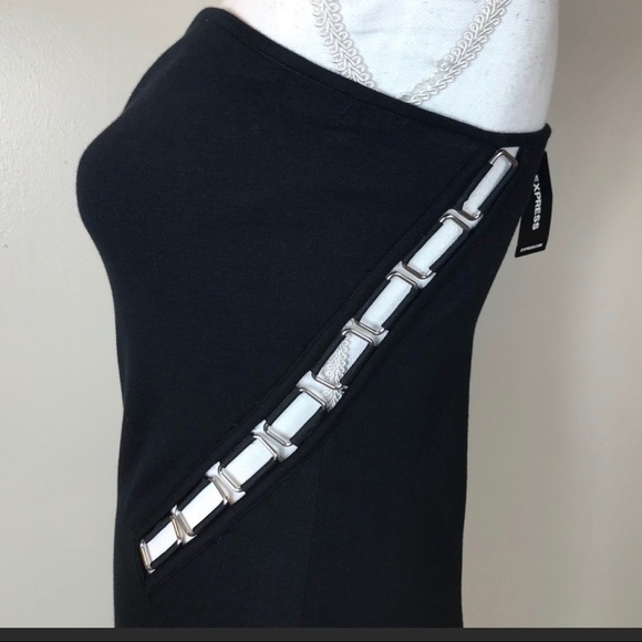 NWT Express Black Mini Dress w Open Buckle Cutouts - Picture 7 of 8